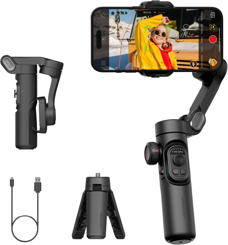 Gimbal Stabilizer for Smartphone, iPhone Gimbal w/Focus Wheel Face/Object Tracking Gimbal for iPhone 15 14 Pro Max/Android Foldable 3-Axis Handheld Phone Gimbal for Video Recording -Smart XE