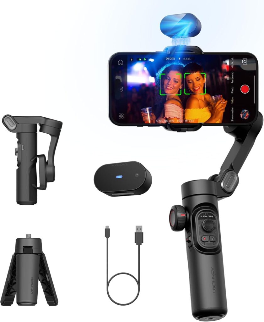 Gimbal Stabilizer for iPhone, 3-Axis Phone Gimbal with AI Tracking Sensor, Gimbal with Focus Wheel for iPhone/Android, iPhone Gimbal with 7.0 Anti-Shake for Video Recording-Smart AI XE