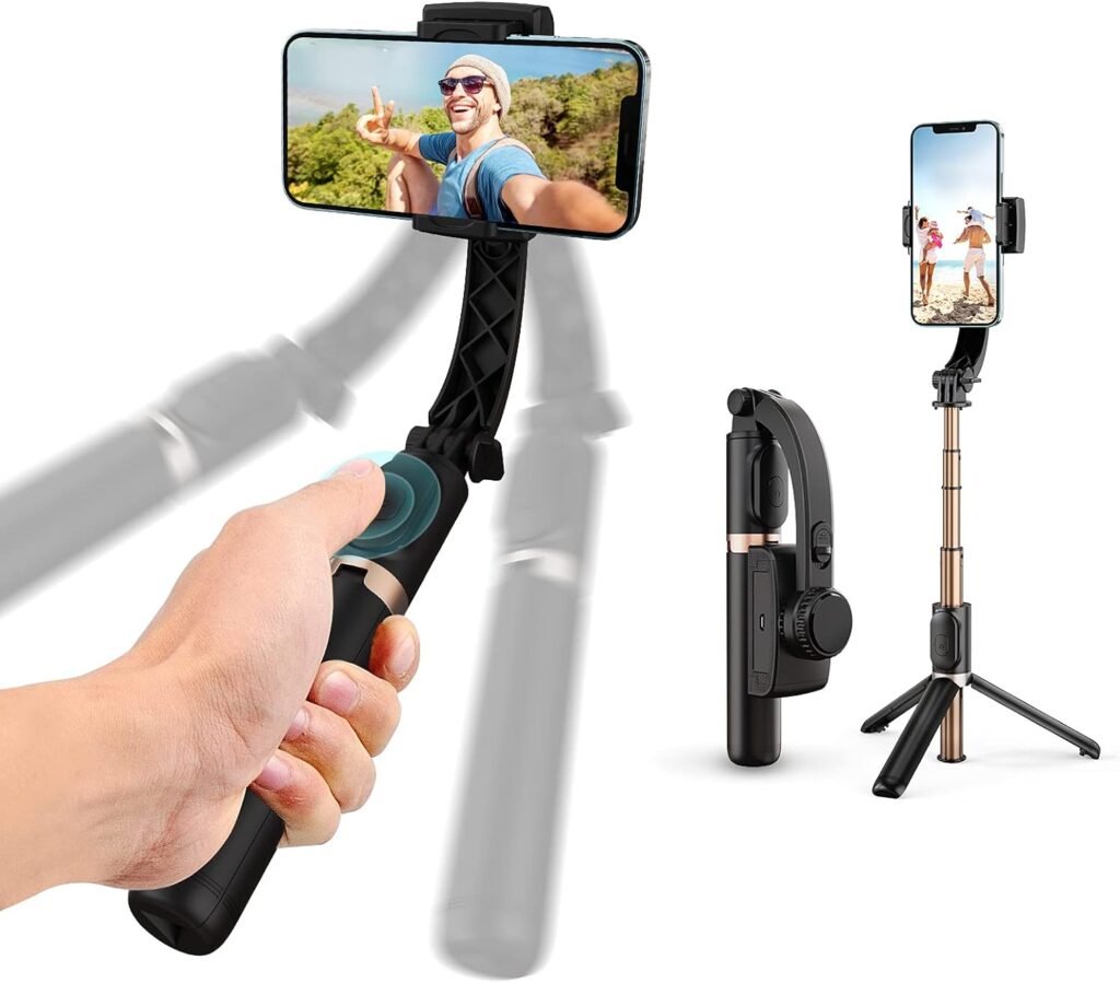 Gimbal Stabilizer with Selfie Stick for iPhone: Portable Handheld Gimble with Tripod & Remote for Cell Phone Camera & Samsung Android Smartphone Recording Video & Vlogging on Tiktok & YouTube