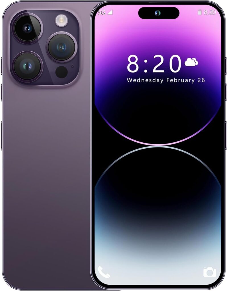 MMY I14 Pro MAX Unlocked Cell Phone, Long Battery Life 6.82" HD Screen Unlocked Phones, 6+256GB Android 13 Smartphone with 128G Memory Card, Dual SIM/Fingerprint Lock/Face ID/GPS (Purple)