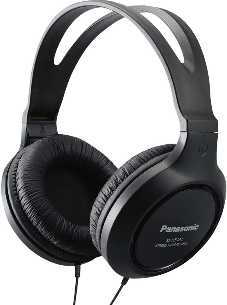 Panasonic Headphones, Lightweight Over the Ear Wired Headphones with Clear Sound and XBS for Extra Bass, Long Cord, 3.5mm Jack for Phones and Laptops – RP-HT161-K (Black)