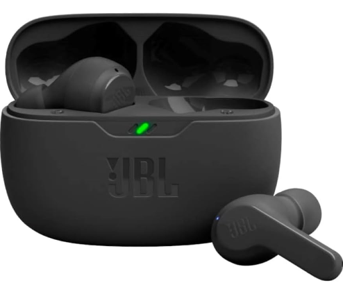 JBL Vibe Beam – True Wireless JBL Deep Bass Sound Earbuds, Bluetooth 5.2, Water & Dust Resistant, Hands-free call with VoiceAware, Up to 32 hours of battery life (Black)