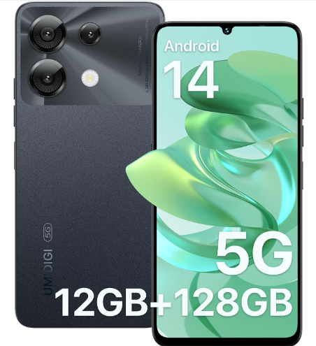 UMIDIGI G9 5G Cell Phone, Android 14 Unlocked Phones, 12(6+6) GB +128GB/1TB TF Expand, 5G Dual SIM, 50MP Camera, 6.75″ HD+ 90Hz Display, AI Face & Fingerprint Unlock, 5000mAh Android Phone (Black)