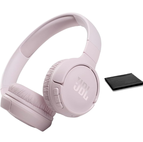 JBL Tune 510BT: Wireless Bluetooth On-Ear Headphones with Purebass Sound – with Cleaning Cloth (Rose, Standard), JBLT510BT-Black-Cloth