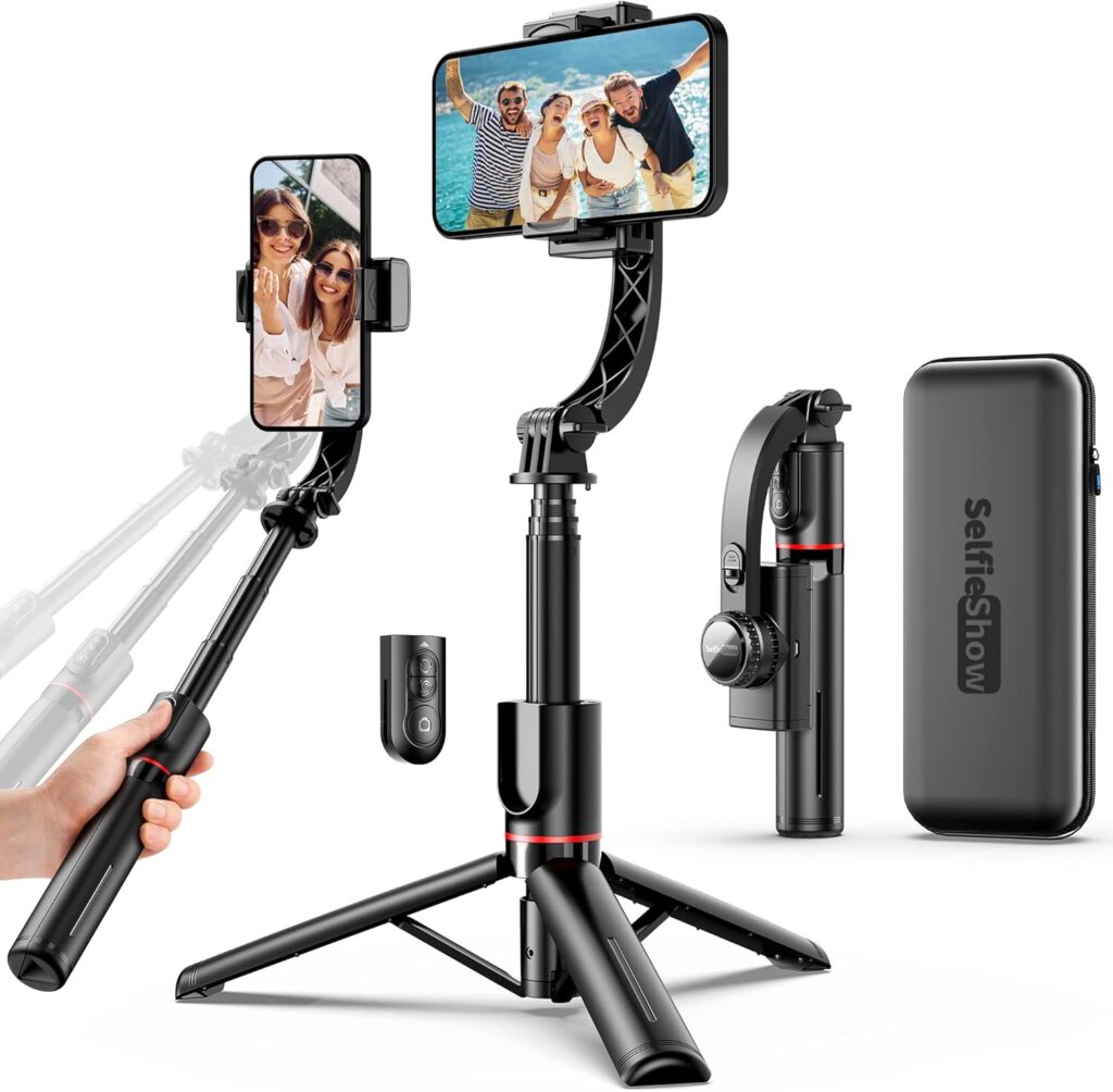 Smartphone Gimbal Stabilizer with Remote, Aluminum Extendable Selfie Stick Tripod, 360° Automatic Rotation, Auto Balance for Live Video Recording, Vlogging, YouTube Compatible with iPhone and Android