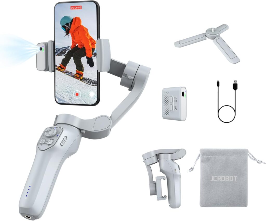 3-Axis Phone Gimbal with Magnetic AI Active Tracker,Gimbal Stabilizer for Smartphone with Fill Light,Phone Stabilizer for Video Recording,Gimbal for Android&iPhone,TikTok YouTube Vlogging Kit