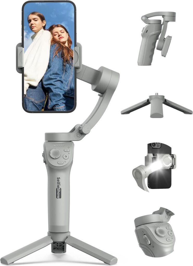 Gimbal Stabilizer for Smartphones, 3-Axis Phone Gimbal, Intelligent Gimbal with Face/Object Tracking, Portable and Foldable, Vlogging Stabilizer for Android and iPhone 15 14 13 12, YouTube TikTok