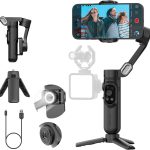 3-Axis Gimbal Stabilizer for iPhone 15/14/13 Pro Max Android,Foldable Smartphone Gimbal w/Built-in Fill Light,1/4 Thread,Professional Anti-Shake Video Record for TikTok YouTube(Smart X Black)